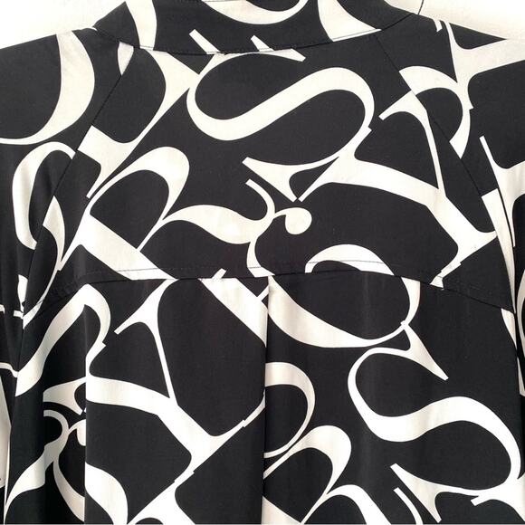 Gracia Lettering High Low Asymmetric Black White Button Down Dress size medium - Picture 10 of 10